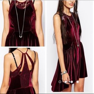 Free People Night Shade Velvet & Lace Halter Dress